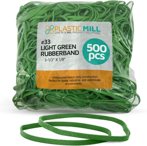 Bandas de goma verde claro PlasticMill Tamaño 33 (3 1/2" x 1/8") - #33 Bandas de goma de color Suministros de oficina - Bandas fuertes y elásticas