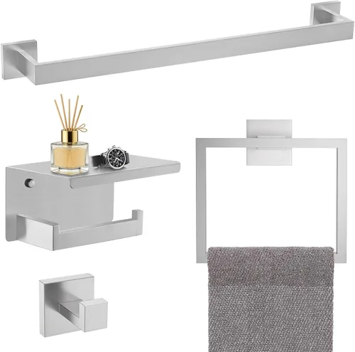 Miniatura 18 de TURS Juego de 4 piezas de accesorios de baño de 24 pulgadas, juego de toalleros de baño de acero inoxidable para montaje en pared, juego de Cromo