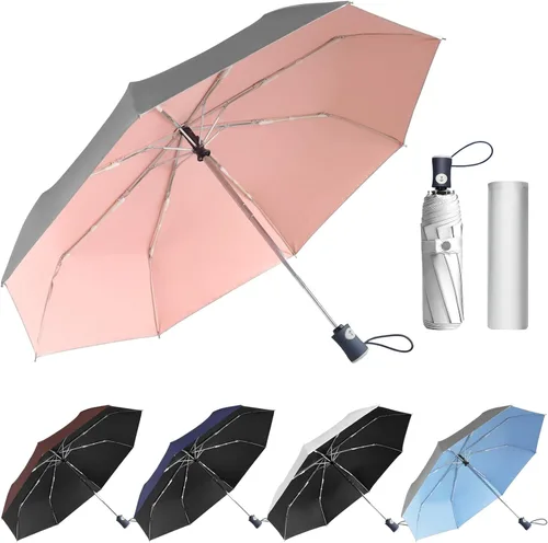 Miniatura 24 de Cuby Paraguas UV compacto plegable paraguas ligero portátil manual paraguas de viaje para resistente a la lluvia y 99% de protección UV con Negro