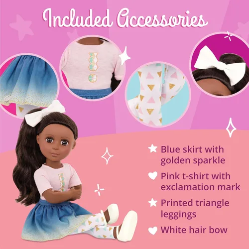 Miniatura 4 de Glitter Girls Muñeca de moda de 14 pulgadas - Cabello castaño largo y ojos marrones - Top y azul - Falda ombré con purpurina dorada - Medio - tono