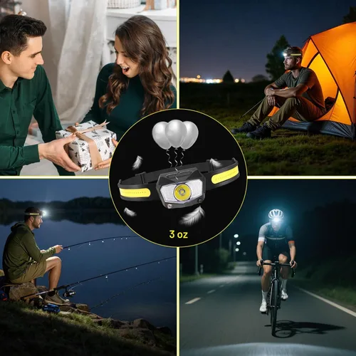 Miniatura 7 de Paquete de 3 faros recargables, haz COB de 230° de ancho y 60° de luz LED súper birght con luz blanca roja, luces de cabeza de 7 modos para frente