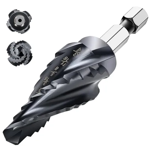 Cobalt M35 - Broca escalonada de 1/4 a 3/4 pulgadas, revestimiento TiAlN con 4 brocas en espiral, 9 tamaños M35 cobalto HSS para acero inoxidable,