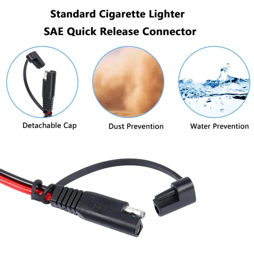 Miniatura 4 de SinLoon Cable de cargador de batería SAE con interruptor, 12 V 10 A, enchufe macho a impermeable, adaptador de liberación rápida, cable de carga