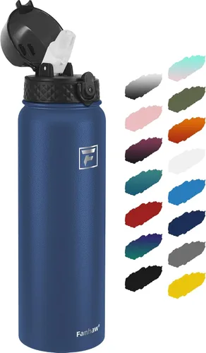 Miniatura 45 de Fanhaw Botella de agua de acero inoxidable aislada para niños de 20 onzas con tapa con popote, a prueba de fugas y antipolvo, botella de uso diario