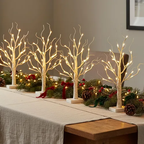 Miniatura 6 de EAMBRITE Árbol de abedul con luces LED para decoración de Navidad en interiores, árbol de mesa iluminado de 22 en 24 LED, ramita blanca, funciona