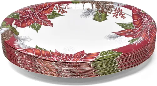 Miniatura 3 de Gift Boutique 50 Unidades Platos Ovalados de Follaje de Flor de Pascua Navideña de 10" x 12" – Bandejas de Papel Navideñas para Fiestas y Reuniones