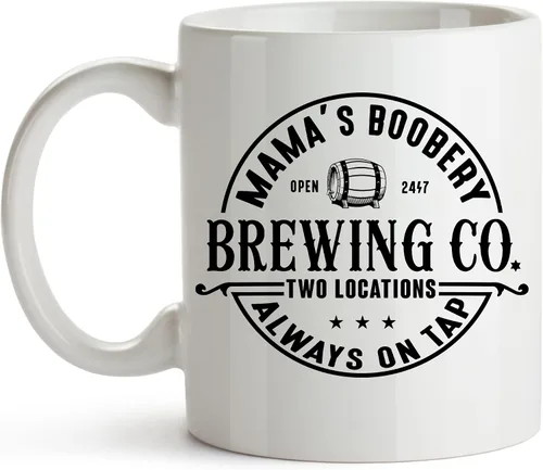 Miniatura 7 de YouNique Designs Taza de café con texto en inglés "Mamas Boobery Always on Tap", 11 onzas, regalos para nuevas madres después del nacimiento