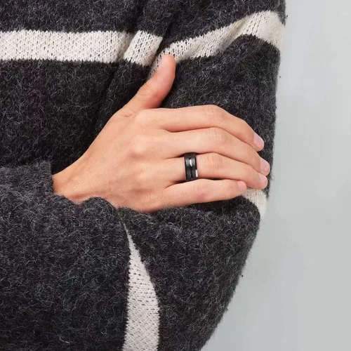 Miniatura 4 de King Will - Anillo de bodas clásico de carburo de tungsteno para hombre, en color negro, plata, oro, azul, marrón, rojo y púrpura, centro acanalado