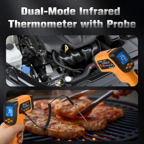 Termómetro Infrarrojo Pistola de Temperatura, Láser Digital Sin Contacto Temp -58°F a 1472°F, Sonda Tipo K -58°F a 572°F, para Cocinar, Horno de