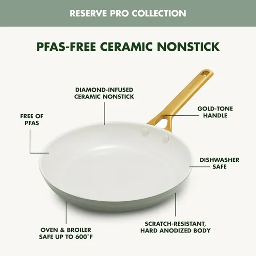 Miniatura 5 de GreenPan Sartén antiadherente Reserve Pro de 8 pulgadas, cerámica certificada NSF, sartén anodizada dura sin PFAS, asas de acero inoxidable, apto