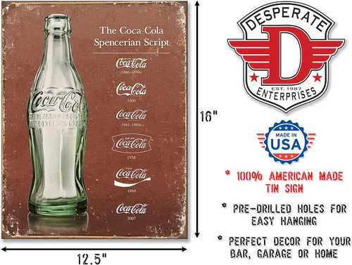 Miniatura 2 de Desperate Enterprises Coca-Cola - Script Heritage - Letrero de hojalata, 12.5 pulgadas de ancho x 16 pulgadas de alto