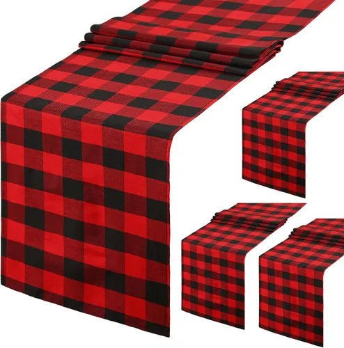 Miniatura 37 de Camino de mesa a cuadros de búfalo negro y rojo, 2 paquetes de 13 x 108 pulgadas, caminos de mesa navideños a cuadros para decoración de mesa