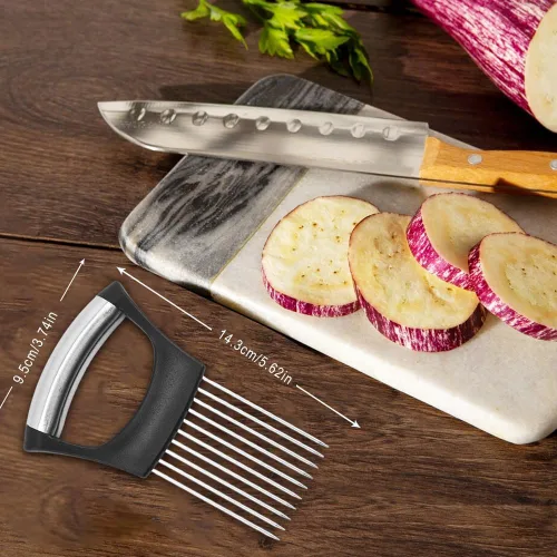 Miniatura 2 de Soporte para rebanar cebolla de acero inoxidable 2026, soporte de cebolla para rebanar, cortador de verduras de limón, herramienta auxiliar para 2