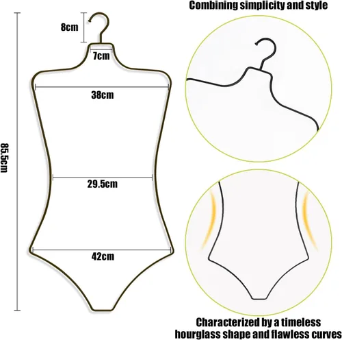 Miniatura 3 de Percha de ropa con forma de cuerpo, paquete de 10 perchas de lujo de alambre de metal negro para traje de baño y bikini, perchas de lencería