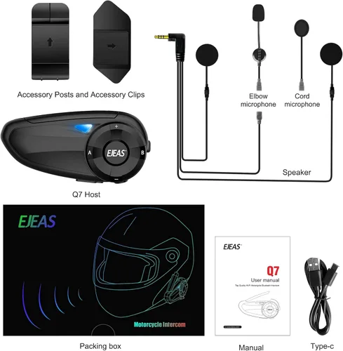 Miniatura 2 de Auriculares de intercomunicación Bluetooth para casco de motocicleta Q7 7 Riders Group 750mAh IP65 impermeable/CVC reducción de ruido/conectable