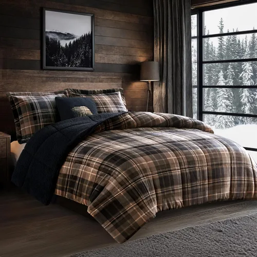 Miniatura 9 de Woolrich - Juego de edredón reversible ultrasuave de felpa a sherpa, alternativa al plumón, ropa de cama cálida de invierno para clima frío