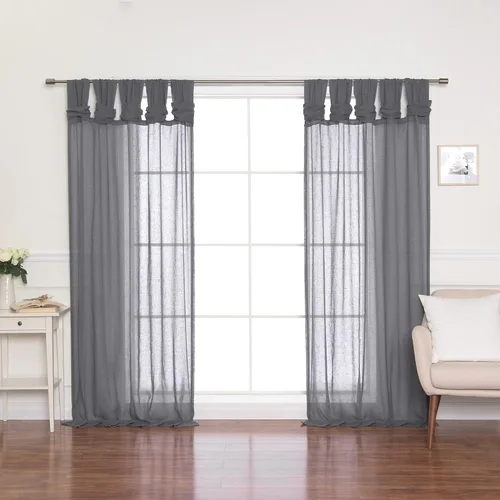 Best Home Fashion Juego de 2 cortinas traslúcidas de lino sintético con pestaña torcida, tratamiento de ventana para sala de estar, comedor, Gris