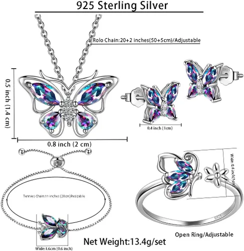 Miniatura 6 de 925 Sterling Silver Birthstone Butterfly Jewelry Women Crystal Animal Cute Butterflies Birthday NecklaceEarringRingBracelet Sets Birth Stone