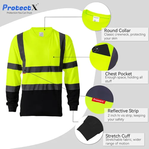 Miniatura 2 de ProtectX Camisas de manga larga de alta visibilidad, camiseta de seguridad reflectante de alta visibilidad para hombres y mujeres, camisa