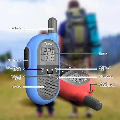 Miniatura 5 de Talkpod F40 Walkie Talkies 2 unidades para niños, adultos, radio FRS de mano de 2 vías con batería de iones de litio 22CH Walkie Talkie familiar