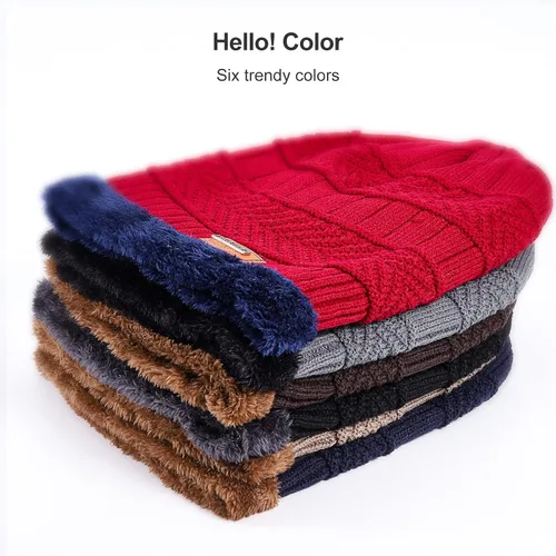 Miniatura 8 de Conjunto de bufanda y gorro de invierno, gorro cálido con forro polar, gorro de punto grueso para hombres y mujeres