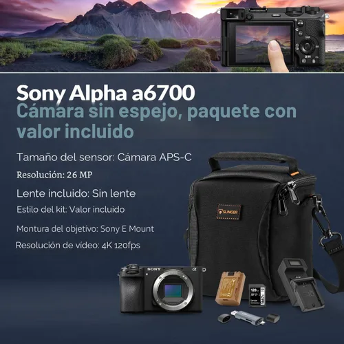 Miniatura 5 de Sony Alpha a6700 - Cuerpo de cámara sin espejo en paquete con bolsa para hombro, tarjeta SD de 128 GB, lector de tarjetas, batería extra, cargador