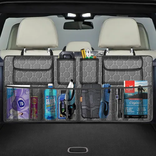 Miniatura 8 de Organizador de maletero de automóvil, organizador de asiento trasero de súper capacidad para SUV/camión/MPV (42"×18"), organizador de almacenamiento