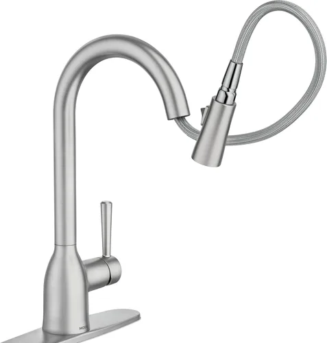 Miniatura 4 de Moen Adler - Llave de cocina de arco alto con una sola manija, resistente a manchas de acero inoxidable con limpieza eléctrica, 87233SRS Acero