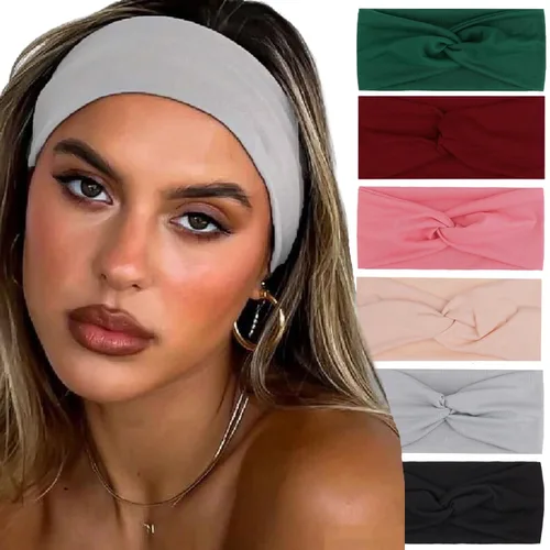 Miniatura 18 de XTREND 6 piezas de diademas para mujer, bandas elásticas cruzadas torcidas, diademas para yoga, entrenamiento, antideslizantes, suaves