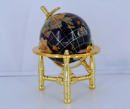 Miniatura 3 de Soporte de mesa con patas doradas, 6 pulgadas de alto, color negro, ónix, océano, mapa mundial, globo