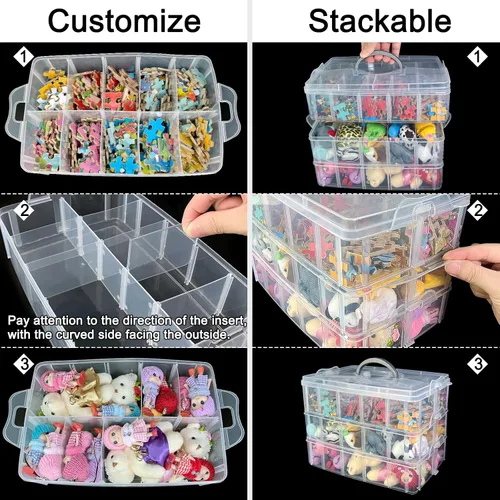 Miniatura 3 de Guyuyii Organizador de cuentas apilable de 3 niveles con divisores ajustables y asa, estuche de almacenamiento portátil para manualidades, costura