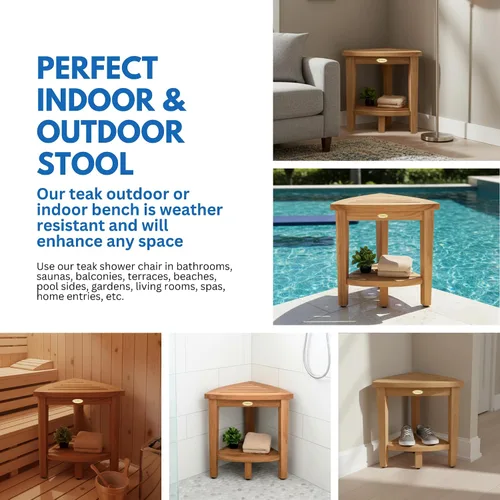 Miniatura 6 de EcoDecors Snazzy Corner Banco Taburete Asiento Silla de Ducha Impermeable de Madera de Teca Para Ducha Interior Proporciona Seguridad