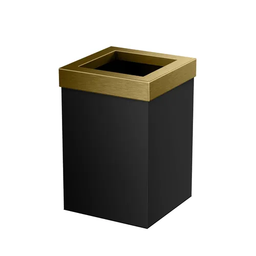 Gatco Papelera Moderna Cuadrada, Combo Negro Mate y Latón Cepillado - Papelera de Acero Inoxidable con Tapa Extraíble, Resistente a Fugas, Capacidad