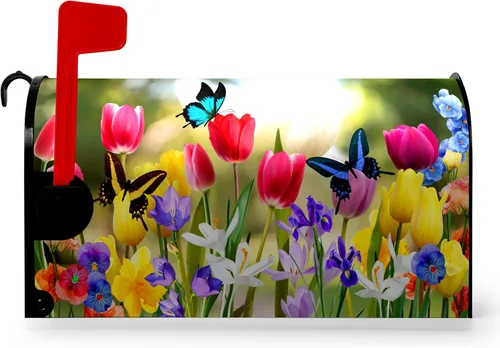 Miniatura 15 de Funda para buzón de verano magnética, girasol de verano impermeable, fundas para buzón de primavera, mariposas florales, buzón de poste, cubiertas