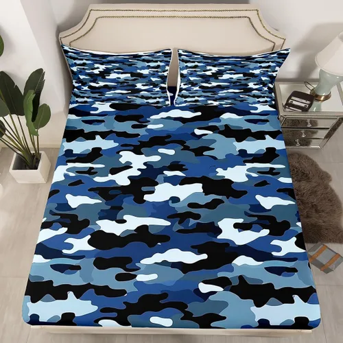 Miniatura 22 de Sábanas de camuflaje para niños, sábanas bajeras de camuflaje verde militar, juego de ropa de cama de camuflaje militar para niños, adolescentes