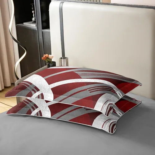 Miniatura 6 de jejeloiu Juego de funda de edredón a rayas 100% algodón, diseño geométrico, 100% algodón, decoración de habitación, diseño geométrico, rojo y gris