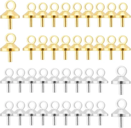 Miniatura 7 de SUNNYCLUE 1 caja de 60 piezas de 6 estilos de alfiler de ojo, tapa de perlas con clavija de acero inoxidable 304, cierres de dije, conectores para 1