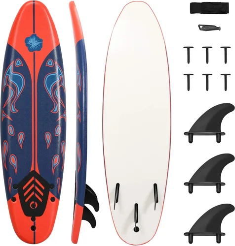 GYMAX Tabla de surf, tabla de cuerpo de 6 pies con aletas extraíbles y correa protectora, tabla de surf antideslizante para surf, pesca, agua y yoga