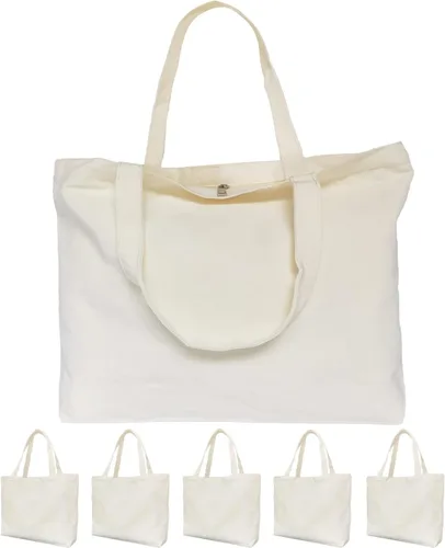 Miniatura 11 de Bolsas de lona de Koolmox, Bolsas de lona de algodón en blanco de gran resistencia con fondo plano, 6 piezas, Beige