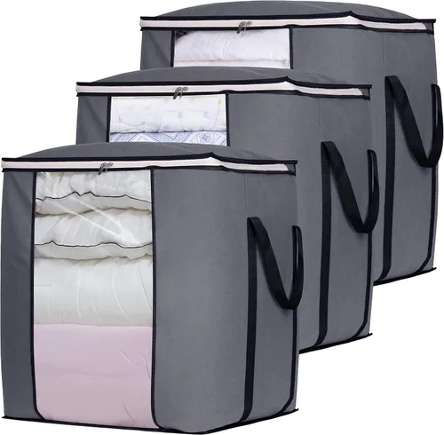 Miniatura 10 de SLEEPING LAMB Bolsas de almacenamiento de mantas extra grandes de 120 L, contenedores de almacenamiento de ropa transpirables para edredón King