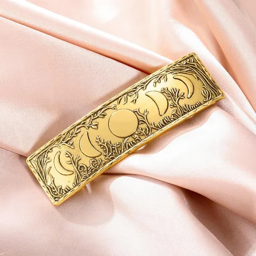 Miniatura 7 de Dreamtimes Pinza para el cabello vintage retro bosque fase lunar grande hecha a mano pasador de metal francés pinza de protección horquilla