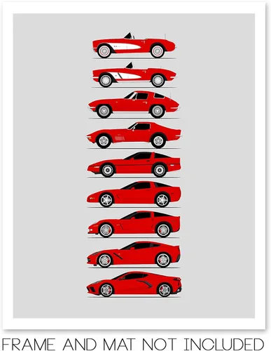 Miniatura 2 de Idea Network Póster hecho a mano compatible con Chevy Corvette Generations (perfil lateral) impresión de Chevrolet (C1 C2 C3 C4 C5 C6 C7 C8) – Rojo