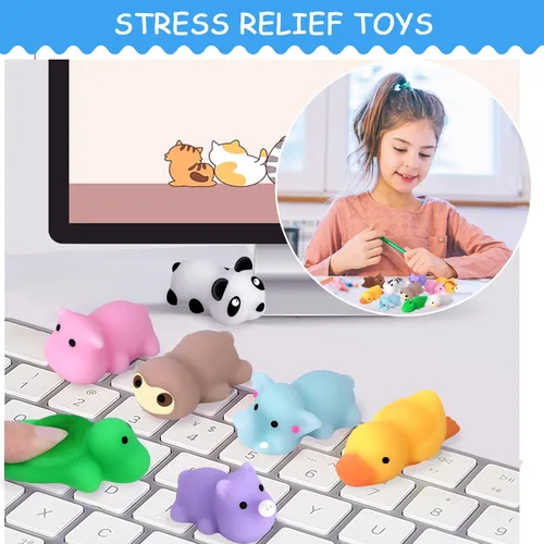 Miniatura 5 de POKONBOY - 30 piezas de juguetes blandos Mochi, Mini Kawaii, juguetes que se aprietan para aliviar el estrés, animales del bosque, ideales