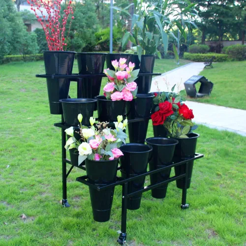 Miniatura 3 de Zhongma Soporte móvil para plantas con ruedas, carrito de jardín resistente, estante de flores con 12 cubos de plástico para flores frescas