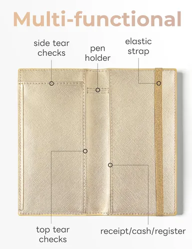 Miniatura 63 de Yarnic Funda para chequera personal, soporte para chequera con soporte para bolígrafo y divisor de plástico transparente integrado para cheques Rosa