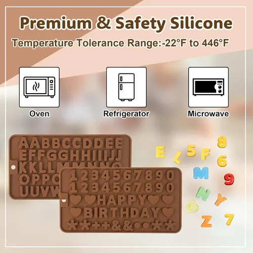 Miniatura 3 de 4 moldes de silicona para chocolate, moldes de silicona para letras y moldes de chocolate con números con símbolos de decoración de pasteles