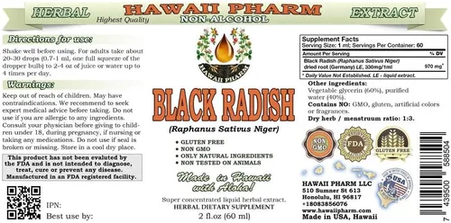 Miniatura 2 de Hawaii Pharm Extracto líquido de rábano negro sin alcohol, rábano negro (Raphanus Sativus Níger) suplemento herbario natural de glicerita de raíz