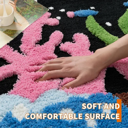Miniatura 5 de YIHOUSE Alfombra de Área Redonda 3D, Alfombra de Coral Negro, Alfombra de Estética Moderna para Dormitorio Antideslizante de Pelo Largo Esponjosa