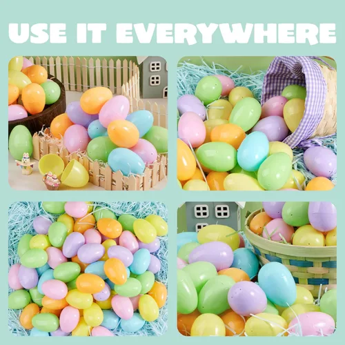 Miniatura 4 de JOYIN Huevos de Pascua pastel de 3.15 pulgadas, 100 huevos de plástico grandes, cáscaras de huevo rellenables de colores vacíos para búsqueda