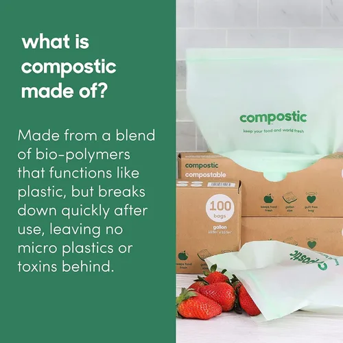 Miniatura 8 de Compostic Bolsas compostables para aperitivos, tamaño de aperitivo (60 unidades), paquete de iniciación – Sellado resellable, a base de plantas